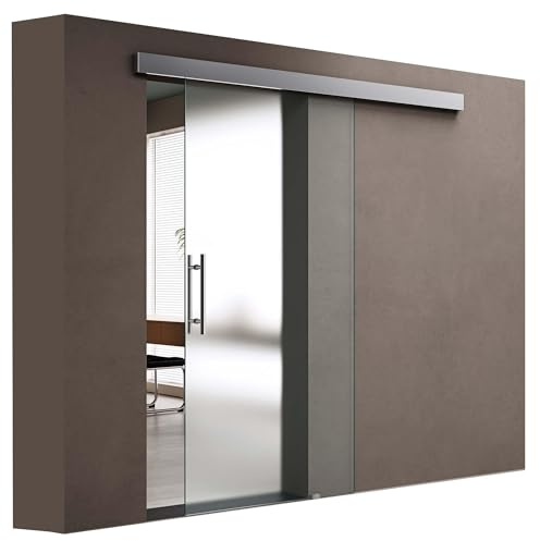 doporro Glasschiebetür Komplettset Softclose 102,5x205cm ESG Vollsatiniert | 15mm Wandabstand | Schiebetür mit 8mm ESG-Sicherheitsglas | Zimmertür Glas mit Stangengriff | Amalfi-plus 14