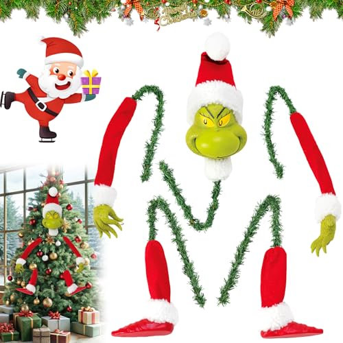 MZJAUVF Grinchs Weihnachtsbaumschmuck, 5 Stück Grinchs Baumschmuck Elfenkopf, Arme und Beine für Weihnachtsbaum, Christbaumschmuck Grinchs, Grinchs Deko Weihnachten, Weihnachtsbaumschmuck Grinchs