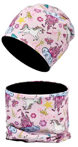 MAKFORT Kinder Beanie Mütze Schal Schlauchschal Set Baumwoll Loop Schal Junge Und Mädche Herbst Frühling Winter
