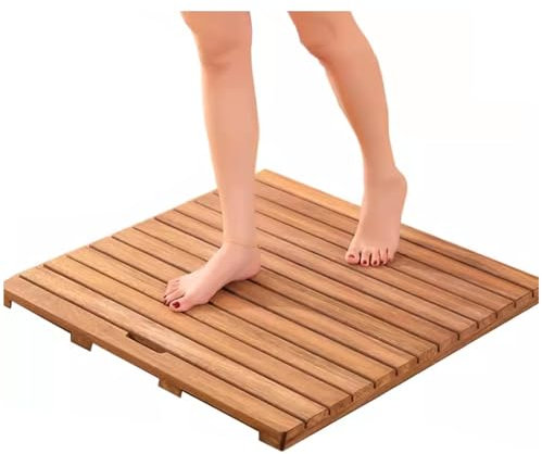 QWEASDF Natürlich badematte holzmatte，holzmatte outdoorholzmatte Bad， Holz Dusche Bad Matte ，Robust Dauerhaft rutschfest ，Quadrat Lattenrost Design Fußboden Matten ，Duschmatten(W30xL30cm/W12xL12in)
