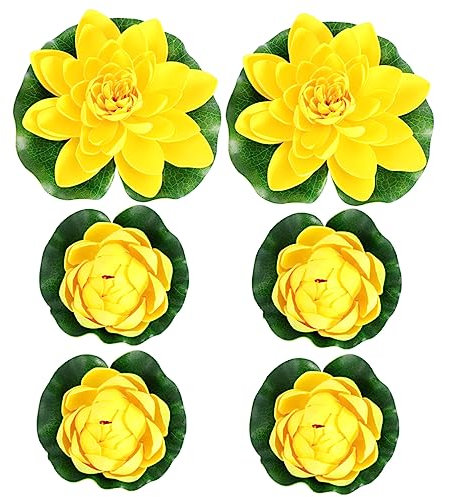 FUNOMOCYA 6stücke Teiliges Künstliche Schwimmende Lotusblumen Aus Langlebigem Kunststoff in Gelb Realistische Teichpflanzen Deko Für Innen Außenbereich Mittlere Große Seerosen Simulation