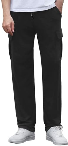 Crewhpo Pantalones de Chándal para Hombre Casuales Algodón Pantalon Largo Talla Grande Cargo Pantalones con Ajustable Cordón Pantalones Deportivos con Bolsillos