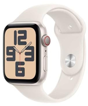Apple Watch SE (2. Generation) GPS + Cellular 44 mm Smartwatch mit Aluminiumgehäuse in Polarstern und Sportarmband in Polarstern (M/L). Fitness und Schlaftracker, Unfallerkennung, Herzfrequenzmesser