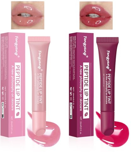 Fengyang® Peptid Getönter Lippenstift, Plumping Peptide Lip Gloss, Voluminöser Lippen Balsam, Glänzender Aufpolsternder Lipgloss, Nourishing Lip Care Long Lasting für Frauen Mädchen（2Pcs）