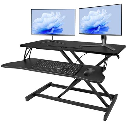 OUKMIC Stehtisch-Konverter, höhenverstellbar, Sitz-zu-Steh-Schreibtischerhöhung mit Tastaturablage für Zuhause oder Büro, Dual-Monitor- und Laptop-Arbeitsplatz, 81,3 cm, Schwarz