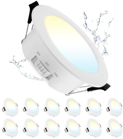 Grebeam LED Einbaustrahler 230V, 9W LED Deckenspots Ultra Slim Einbautiefe 28mm, Warmweiß Neutralweiß Kaltweiß, IP44 Spots Deckenleuchten für Wohnzimmer, Ø95-105mm Loch, 12er Set