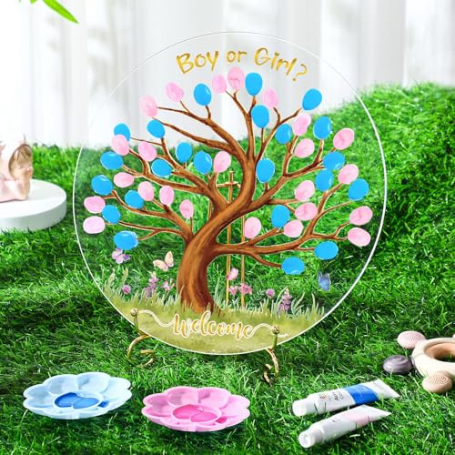 Pasimy Gender Reveal Fingerabdruck Baum Junge oder Mädchen Partyspiel Baum