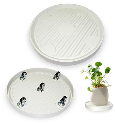 FengZeYing 2pcs 12inch Wheeled Plant Caddy Hidden Wheels, 5 Invisible Caters, Rolling Plants Stand, Planter Dolly, Wheeled Planter Roller Base, Indoor Plants Pallet, Beige, 90KG Load Capacity