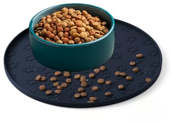 Napfunterlage Katzen, 27×27 cm Silikonmatte Rund, rutschfeste Unterlage Hundenapf für Futter, Wasserdicht Silikon-Futtermatten für Mittlere und Kleine Haustiere (1pack schwarz, 27cm x 27cm)