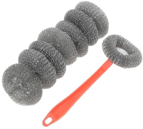 COLLBATH Topfbürste Edelstahl Mit Griff Rostfreier Stahlwäscher Küchenreinigungsschwamm Für Töpfe Und Pfannen 8 Stück Mit Ersatzköpfen Schonende Reinigung