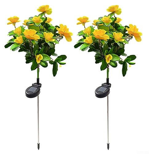 2x Solar LED Flower Lights for Outdoors Rhododendron Stakes, Waterproof and Efficient Charging Design (Yellow)
