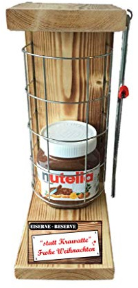 Geschenkideen Weihnachten lustig für Männer Frauen Geschenkidee Nutella 450 g Glas Eiserne Reserve Gitter incl. Notsäge Text rot Statt Krawatte Frohe Weihnachten
