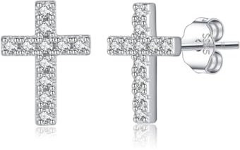 SLUYNZ Solid 925 Sterling Silver Cross Earrings Stud for Women Teens Girls Small CZ Stud Earrings (A-Silver)