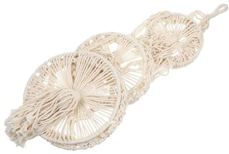 Toyvian Multi-layer Cotton Rope Hanging Planter Basket, Foldable Decorative Wall Art Flowerpot Holder for Indoor and Outdoor Gardening, Beige Three-tier Fruit and Flower Basket