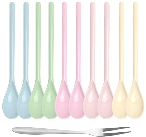 10 st plastskedar, plastskedar i färg, återanvändbara soppskedar, långa äggsked, dessertkaffesked, syltskedar för imitation porslin, porslin för drycker, ägg, glass, yoghurt kaffe