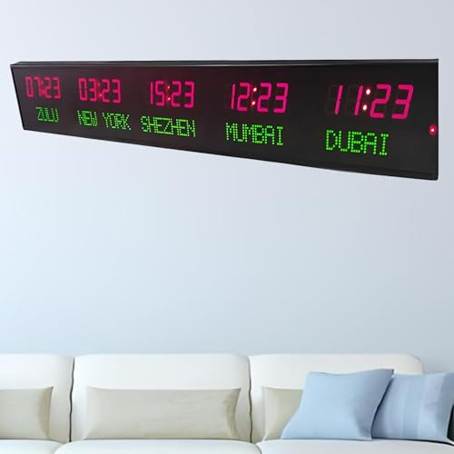 Orologio Multi-fuso Orario per Hotel, Orologio Mondiale Con 5 Città, Orologio Mondiale a LED, Orologio Mondiale Con 5 Fusi Orari Montato a Parete, Per Hotel, Aeroporti,Red+green