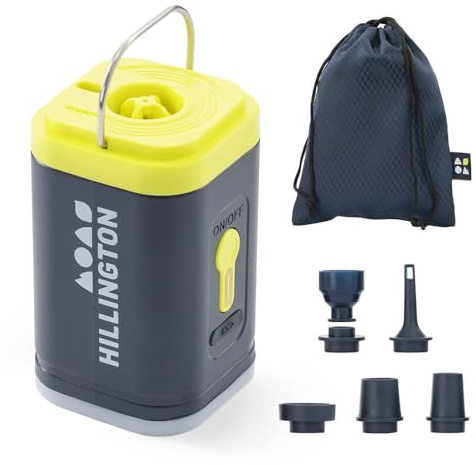 Hillington 3-in-1 Portable USB Air Pump - Rechargeable, Weather-Resistant, Multi-Purpose Pump with Camping Light, Quiet Operation, and 5 Nozzles - Compact & Lightweight for Travel and Outdoor Use