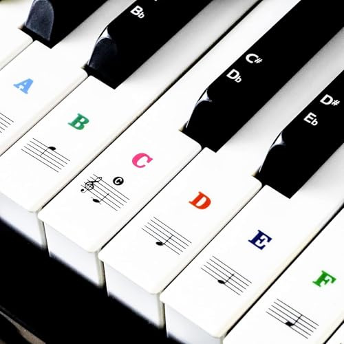 Piano Keyboard Stickers, Self-Adhesive Keyboard Note Labels for (37/49/54/61/88) White and Black Keys, Colorful Piano Sticker, Includes Black Key Sticker, Cleaning Cloth and Dust Sticker