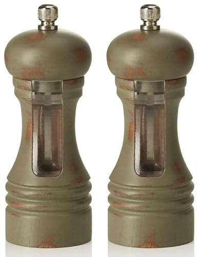 Moulin à poivre vintage Window avec broyeur en acier au carbone, hauteur 15 cm, bois