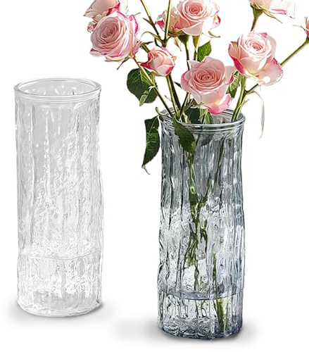 Vases, Set of 2 Glass Flower Vase for Minimalist Modern Home Decor, Decorative Flowers Vase for Wedding Dinner Table Office Bedroom ，7.9“x 2.6”