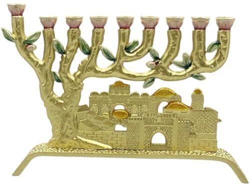 Brxmpn Portacandele Gerusalemme in Oro a 9 Bracci Menorah Classico Hanukkah Menorah Menorah Tradizionale Candeliere Decorativo per Eventi Festivi Candelabro
