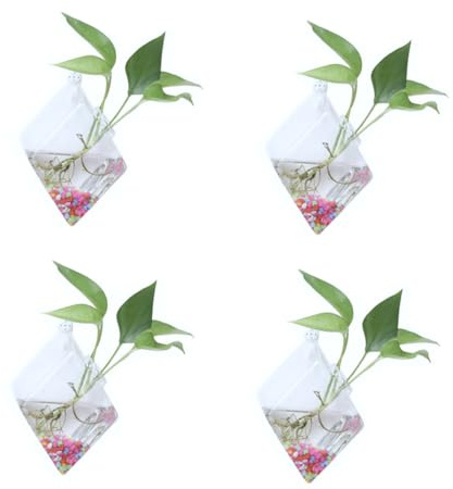 TOGEVAL 4stücke Glasvase Rautenförmig für Blumen Kreative Glasblumenvase zur Wanddekoration Wohnvase Rautenvase Vase für Innenbereich