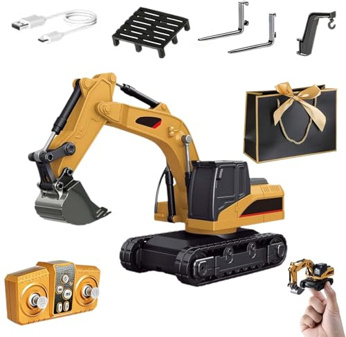 NNBWLMAEE Mini Rc Construction Series, Pocket Dump Truck, APP Control 1/64 Mini RC Construction Crane Forklift Trucks, Excavator & Forklift Set, Vehicles Toy for Adults Kids (Excavator)