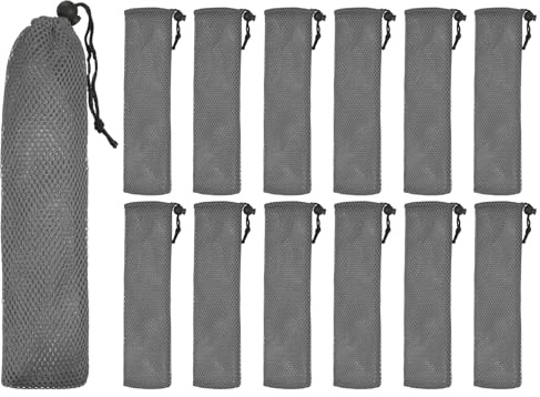 sourcing map 12 Pcs Pouch Bag Straw Carrying Cases, Portable Cutlery Sleeve Chopstick Case Utensil Bag for Home Travel Outdoor Storage Fork Spoon Chopsticks, L & Gray