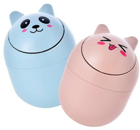 DOITOOL 2 pièces Petite Poubelle de Bureau avec Couvercle Pop-up Mini Corbeille de Table pour Déchets et Rangement pour Chambre Bureau et Appartement Protection Anti-odeur Design Mignon