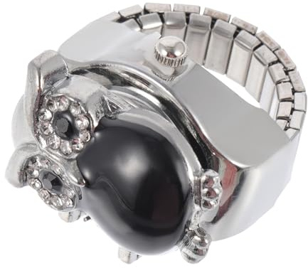 TOYANDONA Dekorative Kleine Uhr als Retro Ringuhr mit Kreativem Eulen Design Schwarzer Legierung Komfortabler Fingerschmuck für Täglichen Gebrauch Vintage Fingerringuhr