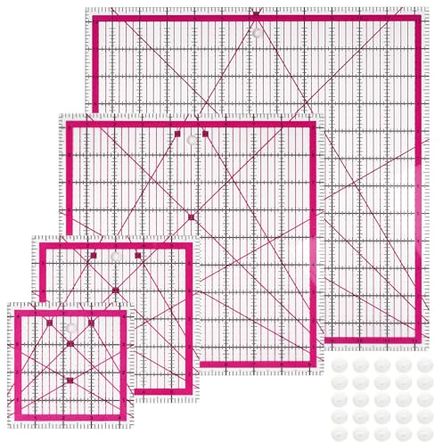 YUMILI Set di 4 righelli quadrati per trapuntatura, modelli da cucito con 25 anelli antiscivolo, resistenti tagliati al laser per trapuntatura, scrapbooking e progetti artigianali (verde) (Verde)