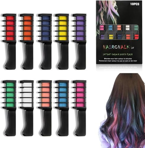 Gessetti per capelli, 10 colori, per ragazze, lavabili, sicuri sulla pelle, temporanei, per compleanni, Natale, Capodanno, cosplay, feste fai da te