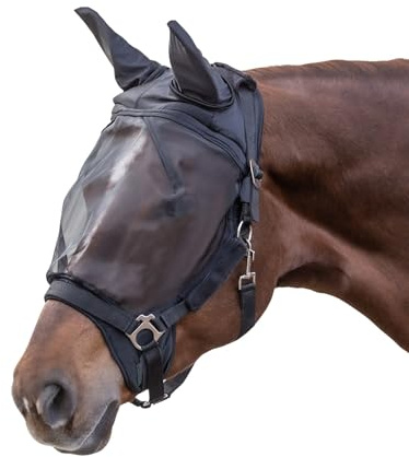 WALDHAUSEN Fliegenmaske Premium f. Halfter, mit Ohrenschutz, schwarz, XWB
