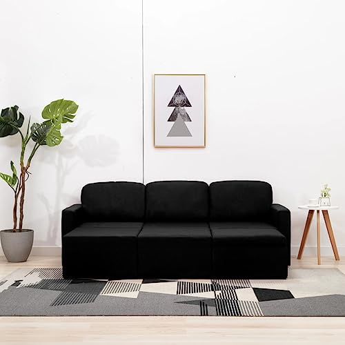 Yisssmeng 3-Sitzer Schlafsofa Schwarz 216x149x72 cm, ausziehbar als Bett oder Sessel mit Recamiere, Ecksofa für Wohnzimmer Balkon Gäste