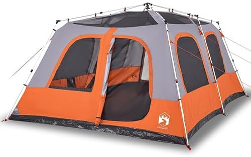 Tenda familiare per 10 persone – Grigio & Arancione Quick Release – Poliestere 190T con rivestimento in PU – Tenda a cupola facile da montare per campeggio e avventure all'aria aperta