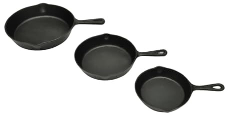 Genérico Set de 3 sartenes Grill de Hierro Fundido,Casa y jardín,Cocina y Comedor,Utensilios para cocinar y para Hornear,Utensilios para cocinar,Planchas,Negro,50122