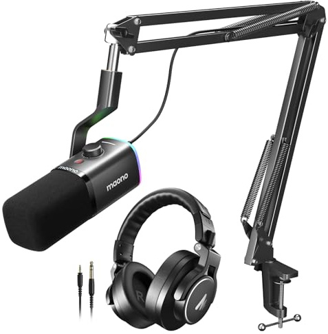 MAONO PD100XS XLR-USB Streaming Mikrofon mit Software, Stummschalttaste, Gain-Regler, für Podcast, PC Gaming, Aufnahme, YouTube-Inhaltserstellung, Chat mit MH700 Studio Kopfhörer, Gaming-Aufnahme Set