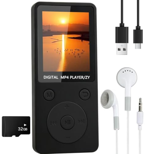 Lettore MP3 Bluetooth 5.3 con memoria da 32 GB, lettore MP3 con altoparlante | Lettore musicale HiFi da 1,8 pollici, radio FM, registrazione vocale, fino a 70 ore di autonomia, scheda TF fino a 128 GB