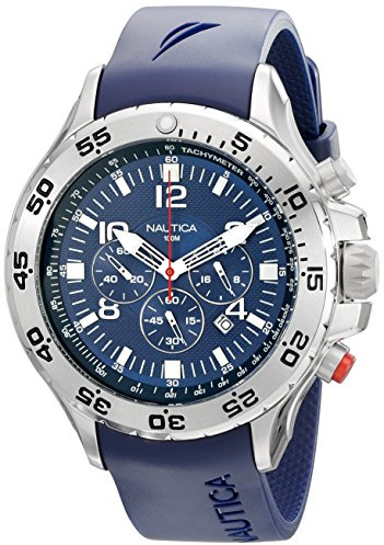 Nautica Reloj de Silicona de Resina de Cuarzo para Hombre, Banda de Resina Azul., Movimiento de Cuarzo