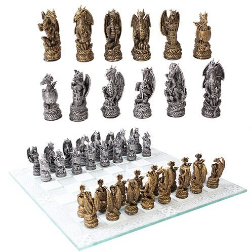 Ebros Mythical Fantasy Dragon Chess Set with Glass Board - 2 Players, Ages 12+