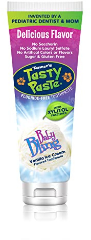 Tanner's Tasty Paste Baby Bling - Anticavity Fluoride-Free Children’s Toothpaste/Great Tasting, Safe, and Effective Vanilla Flavored Toothpaste for Kids (4.2 oz.)