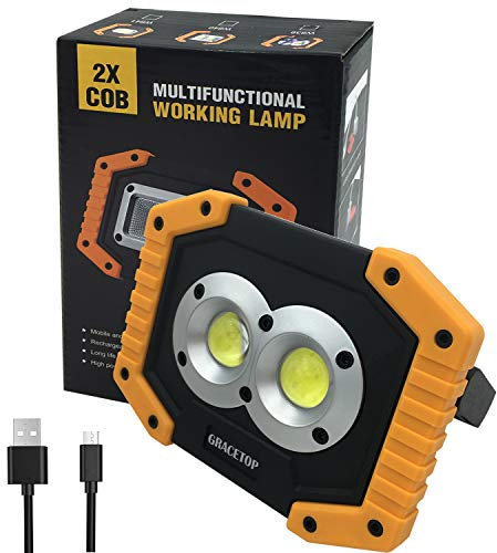 30W LED Work Light Rechargeable COB Battery Floodlight Super Bright 2000LM Portable Outdoor Security Flood Light USB Lamp Waterproof for Camping Garage Hiking Fishing Garden [Energy Class A+]