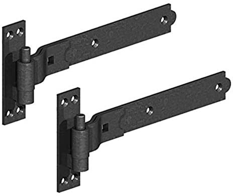 Merriway BH06852 (2 Pcs) Gate Hinges Heavy Duty Hook and Band Cranked Necked Black 350mm (14 Inch) - Pack of 2 Pieces
