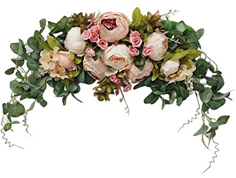 Wedding Arch Flowers, 30 Inch Rustic Artificial Floral Swag for Door Lintel, Green Leaves Rose Peony Sunflowers Table Centerpieces Home Decoration
