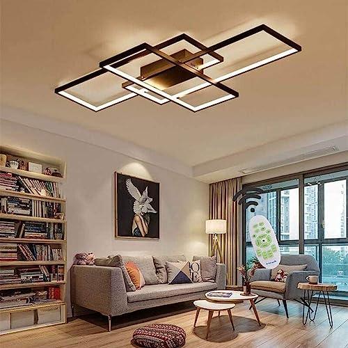 JSZ Rettangolo Plafoniera Lampada Da Soffitto A LED Dimmerabile, Moderna Da Soggiorno Con Telecomando, in Metallo, Design Acrilico Creativo, Nero, 105cm
