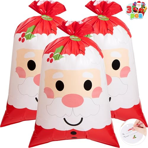JOYIN 3 Stück Jumbo Weihnachtsmann Geschenktüte 142cm x 91cm mit Geschenkanhängern für die Weihnachtszeit, Geschenke, Weihnachts, Riesengeschenke Schmückung