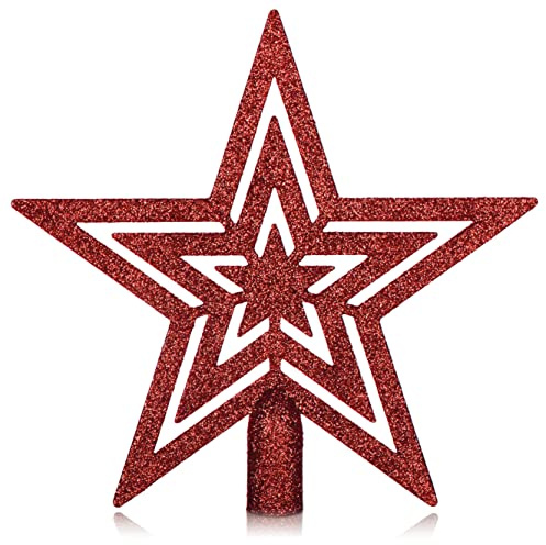 com-four® Weihnachtsbaumspitze Glitzer-Stern, Stern-Spitze | Christbaumspitze für jede Baumspitze - Weihnachtsstern bruchsicher