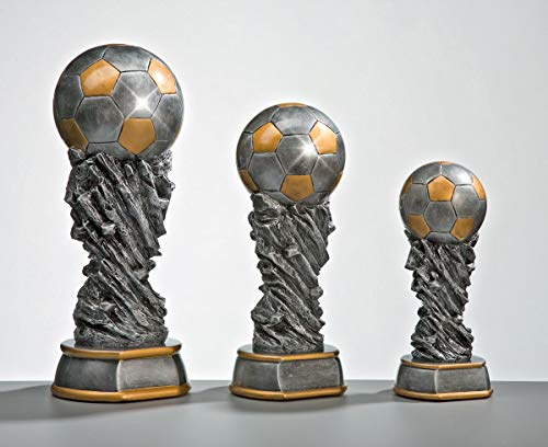 Henecka Fussball-Pokal, Resinfigur Weltpokal, Silber mit Gold, mit Wunschgravur, Größe 30 cm