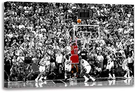 Leinwandbild Michael Jordan Vs Jazz Last Shot Wandkunst-Poster für Wohnzimmer Heimdekoration Fan Geschenk (70 x 100 cm ungerahmt)