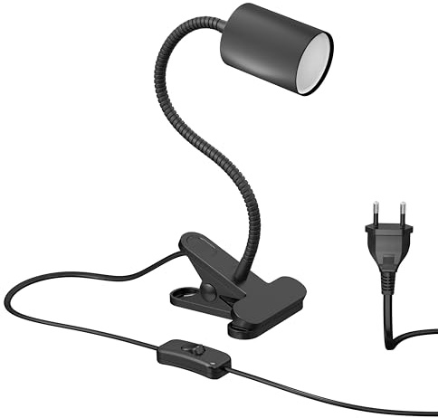 ledscom.de Klemmleuchte WAIKA Schwanenhals Schalter schwarz matt + LED Lampe warmweiß 3-Stufen Dimmen 500lm